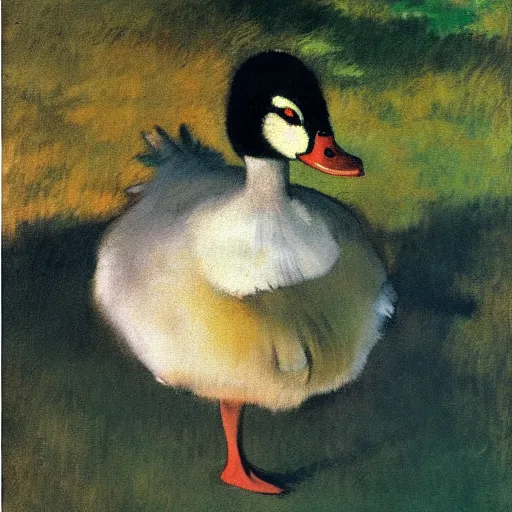 Prompt: a duck on the prowl oil painting edgar degas