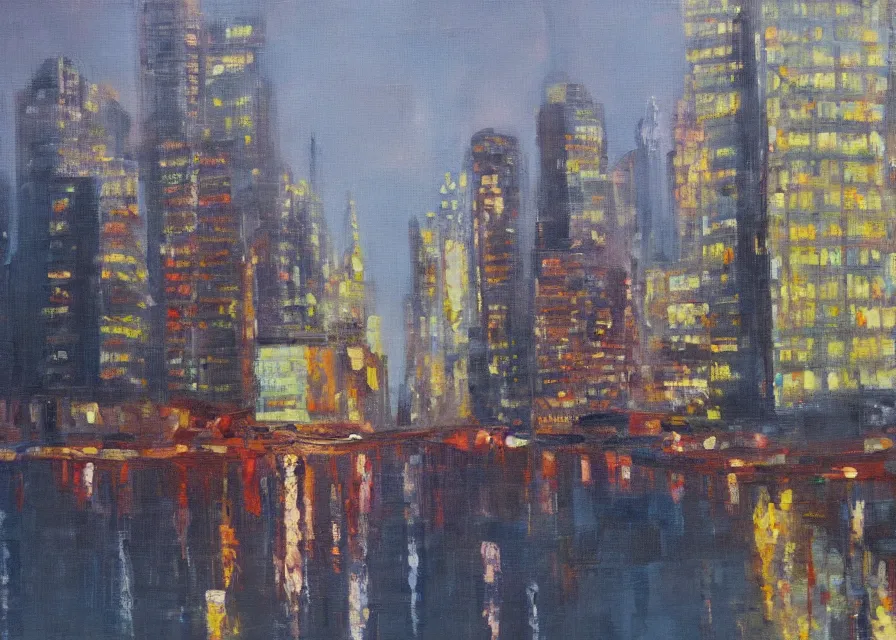 Image similar to cityscape, oil painting