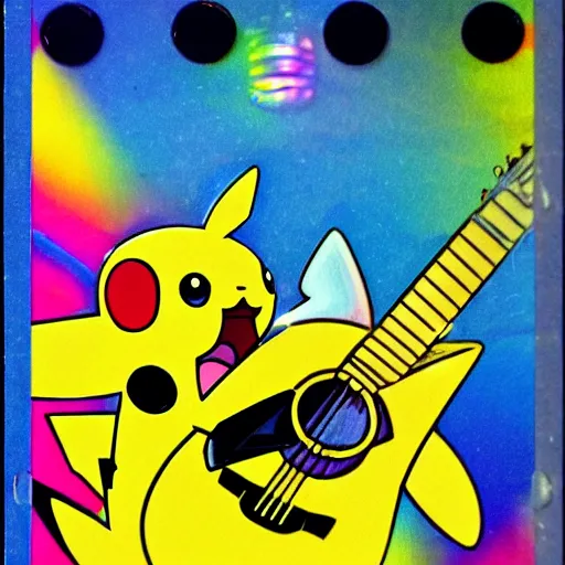 Prompt: holographic shiny colorful pokemon collectible trading card of a banana playing guitar