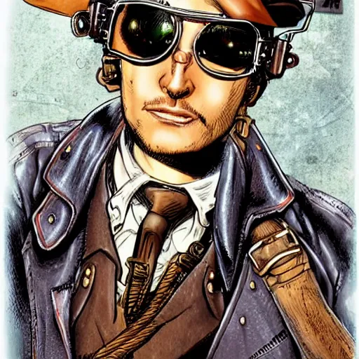 Prompt: steam punk airplane lead by a protagonist wearing steampunk glasses, art by renato rei, as seen in Senescope Entertaiment Comics