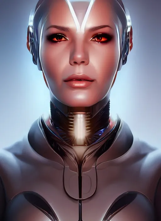 Image similar to portrait of a cyborg woman by Artgerm, (((((face turns left))))) face turns right, eyes closed , biomechanical, hyper detailled, trending on artstation