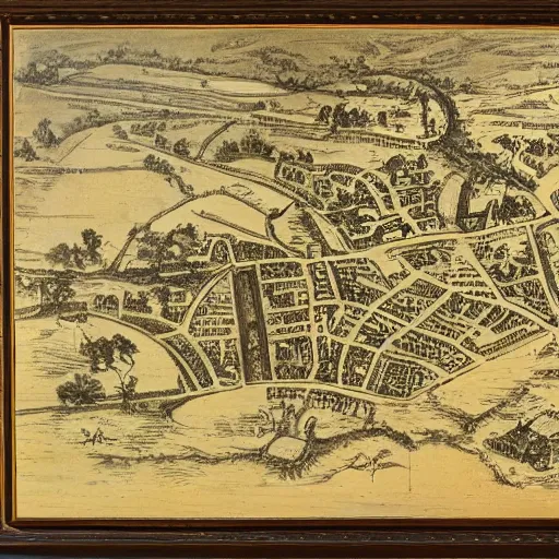 Prompt: treasure map of yeovil, antique art