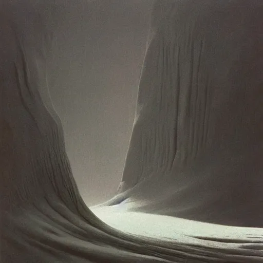 Image similar to a glacier by Zdzisław Beksiński, oil on canvas