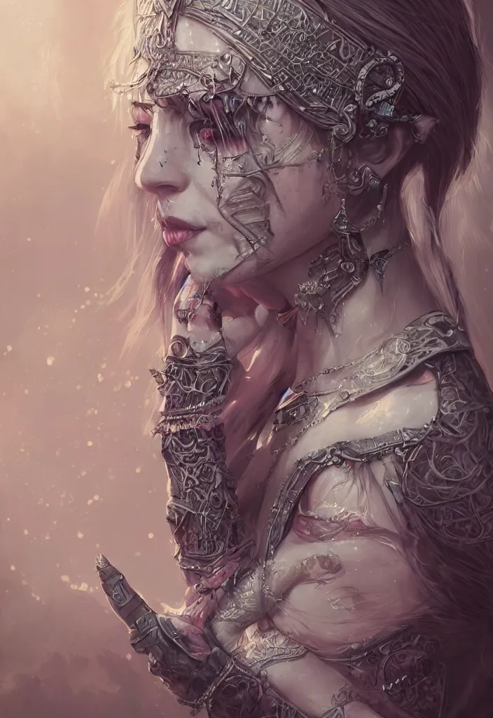 Prompt: punk elvish empress, extremely detailed, hyperrealistic, intricate, soft light, fantasy, d & d, digital painting, art station, by wlop