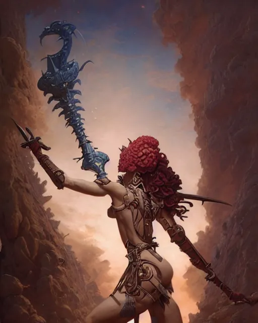 Image similar to beautiful warrior girl, fantasy character portrait, ultra realistic, wide angle, intricate details, the fifth element artifacts, highly detailed by peter mohrbacher, boris vallejo, hajime sorayama, wayne barlowe, aaron horkey, gaston bussiere, craig mullins