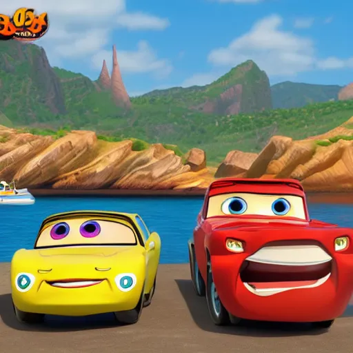 Prompt: Boats in the style of Disney Pixar's Cars (2006), official screenshot