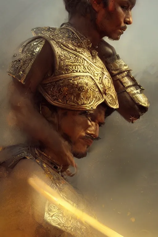 Image similar to babylonian warrior, portrait, fierce, intricate, elegant, volumetric lighting, scenery, digital painting, highly detailed, artstation, sharp focus, illustration, concept art, ruan jia, steve mccurry