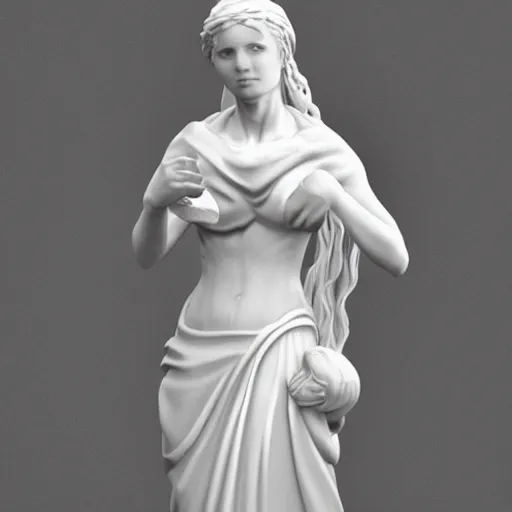 Prompt: a statue of a woman in a white dress, a marble sculpture by luca della robbia, featured on zbrush central, new sculpture, marble sculpture, made of plastic, ambient occlusion