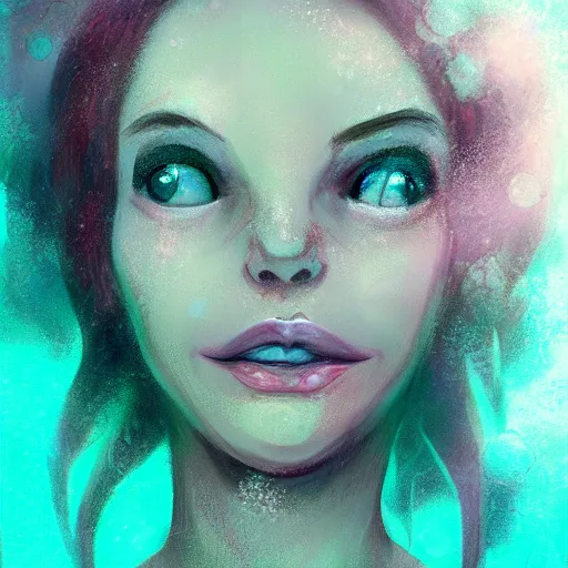 Image similar to face portrait of a woman underwater inspired by lois van baarle, bubbles, seaweed