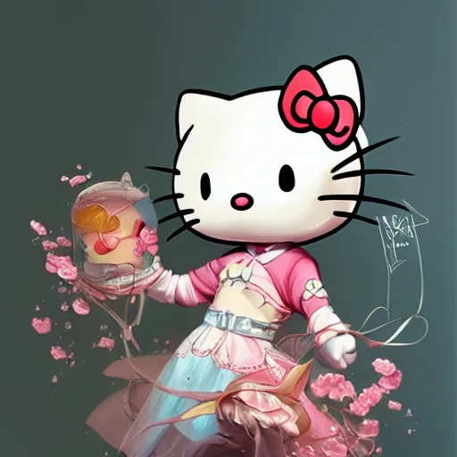 Image similar to Hello Kitty by Stanley Artgerm Lau, WLOP, Rossdraws, James Jean, Andrei Riabovitchev, Marc Simonetti, Yoshitaka Amano, ArtStation, CGSociety,