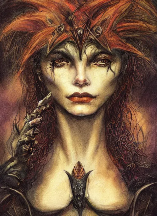 Image similar to portrait of young female sorceress of the endtimes, beautiful! coherent! dungeons and dragons character, by brian froud, strong line, night color, high contrast