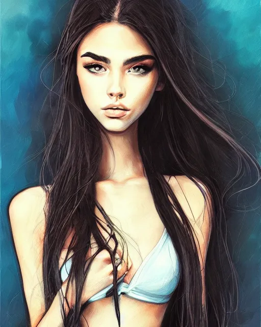 Image similar to portrait of madison beer, mixed art styles, beautiful, elegant, artstation, deviantart, behance, concept art, smooth, focus, by david w. mack