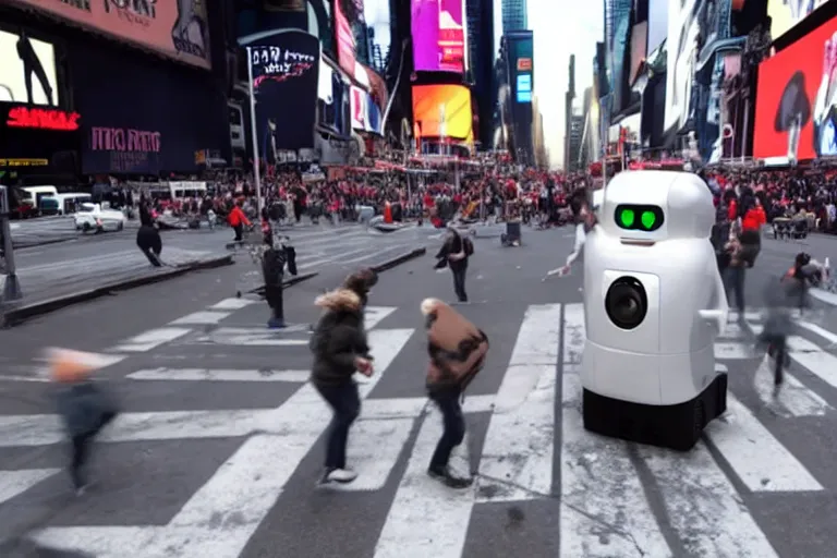 Image similar to robots attacking people in times square security camera footage