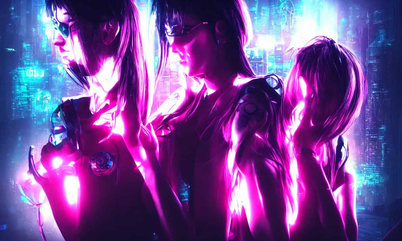 Image similar to neon cyberpunk sailor moon with arm tattoos, 1 / 4 headshot, cinematic lighting, dystopian scifi gear, gloomy, profile picture,