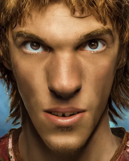 Image similar to dramatically - lit closeup portrait photograph of norville shaggy rogers from the scooby - doo live - action film ( 2 0 0 2 ), sharp details, vignette, high saturation, smooth textured skin, subsurface scattering, photograph by mark mann and martin schoeller, 4 k, soft focus, centered, symmetrical