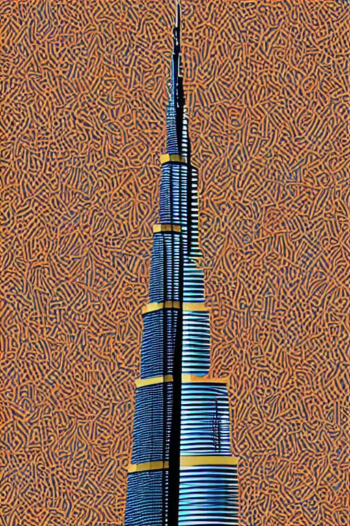 Image similar to minimalist boho style art of colorful burj khalifa, illustration, vector art