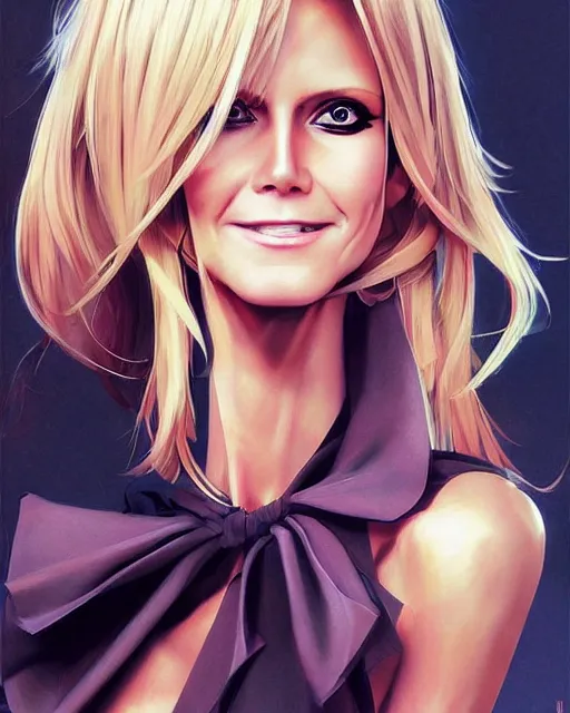 Image similar to portrait of Heidi Klum as Anime girl cute-fine-face, full body! pretty face, realistic shaded Perfect face, fine details. Anime. realistic shaded lighting by Ilya Kuvshinov Giuseppe Dangelico Pino and Michael Garmash and Rob Rey