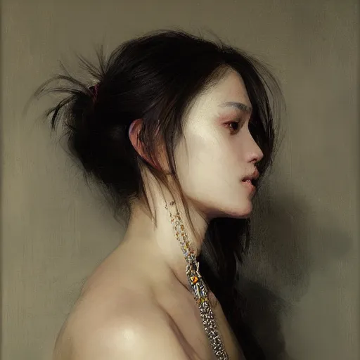 Prompt: portrait of a beautiful woman by ruan jia
