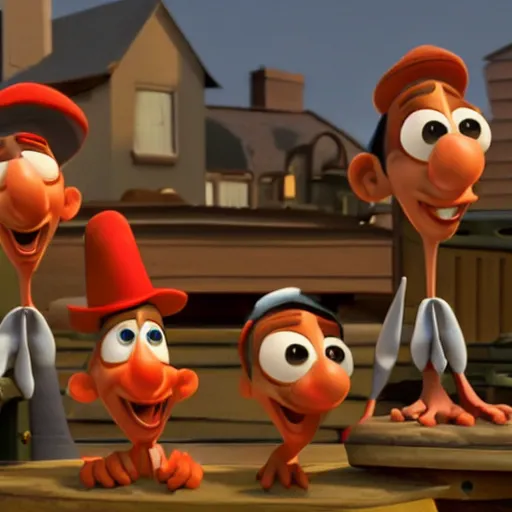 Image similar to pixar marx brothers, movie stills, subsurface scattering,