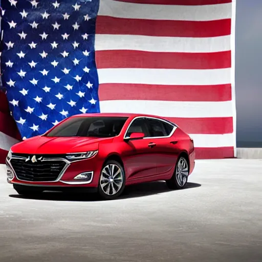 Image similar to a 2019 Chevy Malibu, wrapped in american flag colors