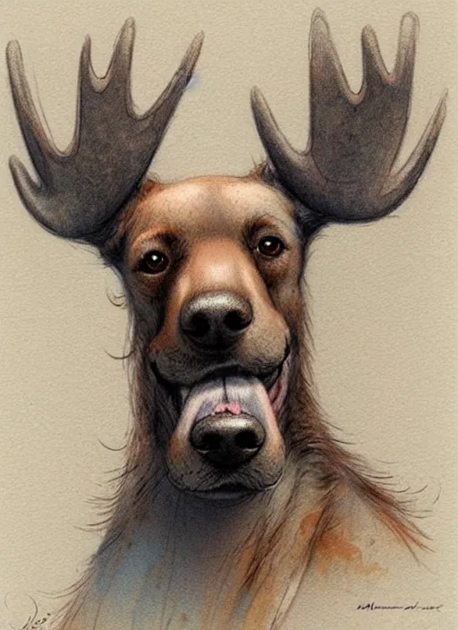 Image similar to cute dog moose, muted colors, by jean - baptiste monge