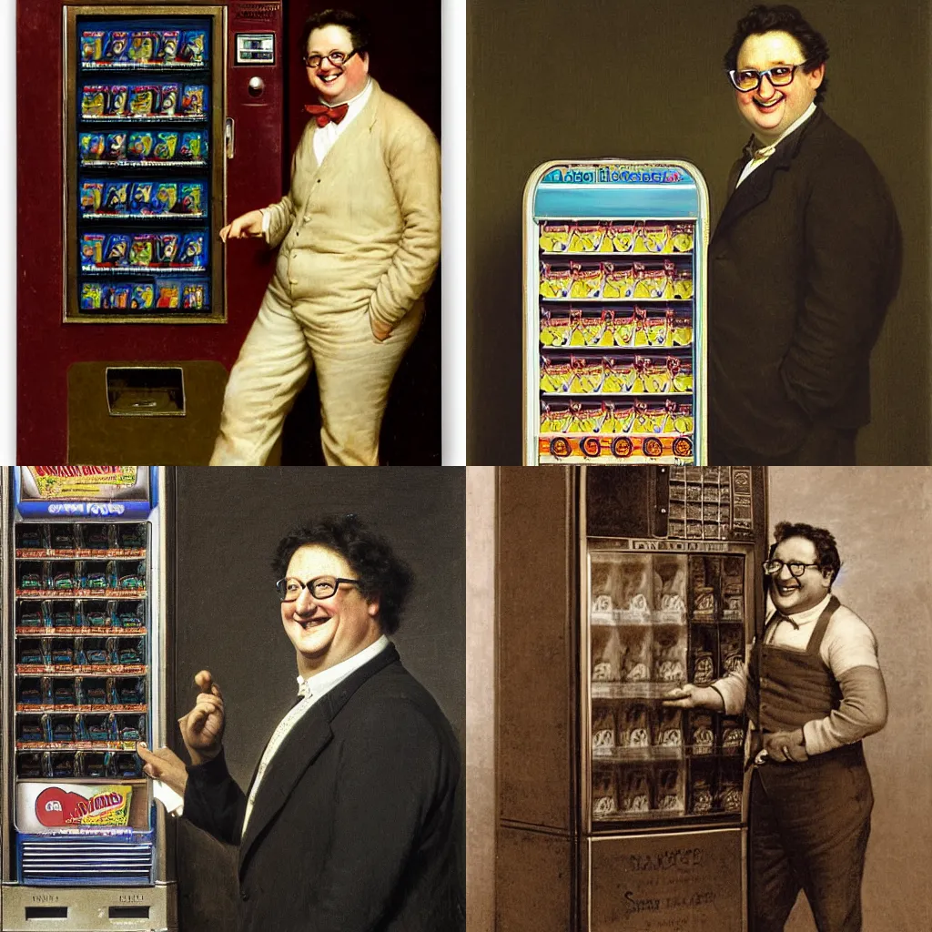 Prompt: Wayne Knight smiling in front of a candy vending machine, by Eugene de Blaas