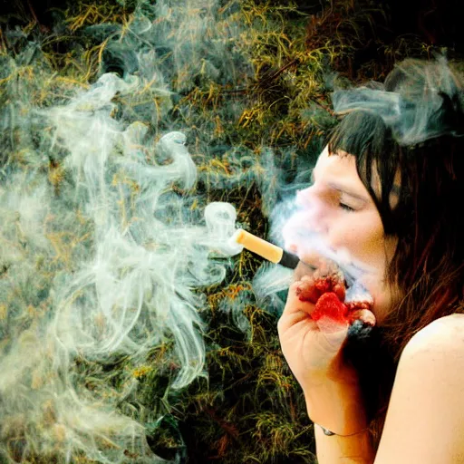 Prompt: a photo of a smoker. smoke. happiness. impressionism