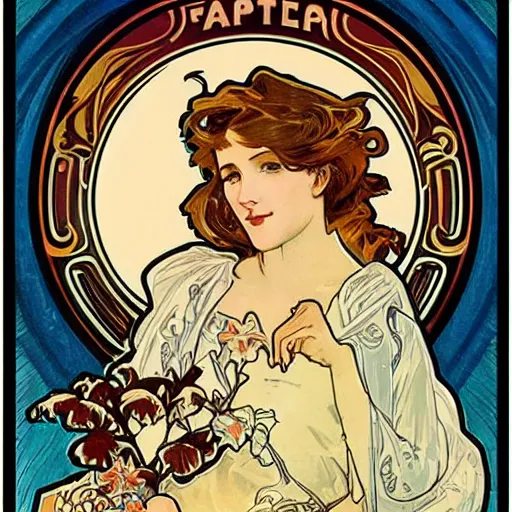 Prompt: most attractive cup of flat white coffee ever alphonse mucha