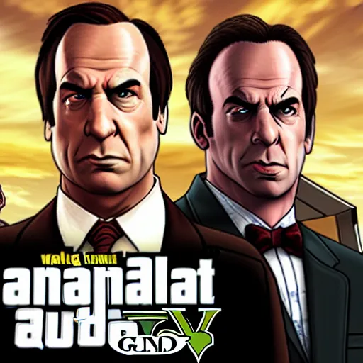 Prompt: Saul Goodman on the cover of GTA V