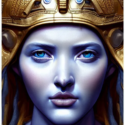 Image similar to hyperrealistic mixed media painting of beautiful goddess Athena, stunning 3d render inspired art by P. Craig Russell and Barry Windsor-Smith, perfect facial symmetry, dim volumetric lighting, 8k octane beautifully detailed render, post-processing, portrait, extremely hyper-detailed, intricate, epic composition, cinematic lighting, masterpiece, trending on artstation, very very detailed, masterpiece, stunning