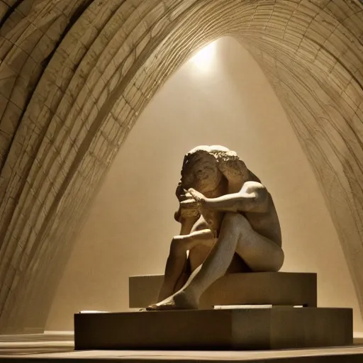 Prompt: louvre of sinister statues. dimmed light. dust. ominous. photoreal. hyper detailed