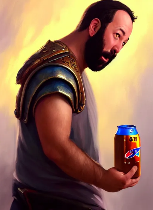 Image similar to a _ fantasy _ style _ portrait _ painting _ of burt kreischer drinking pepsi, rpg dnd oil _ painting _ unreal _ 5 _ daz. _ rpg _ portrait _ extremely _ detailed _ artgerm _ greg _ rutkowski _ greg