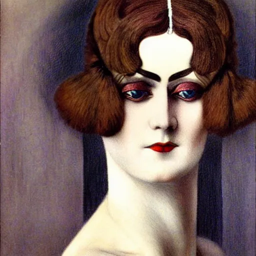 Prompt: a woman wearing weimar berlin fashion, 1 9 2 0's, looking at the camera, aesthetic, elaborate, intricate, highly detailed, detailed face, smooth, sharp focus, occlusion shadow, rim light, art by waterhouse, mallais, salvador dali,