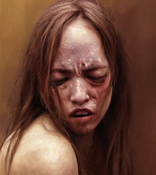 Prompt: high quality high detail painting by alberto mielgo and jaime jones, crying woman, cinematic, hd