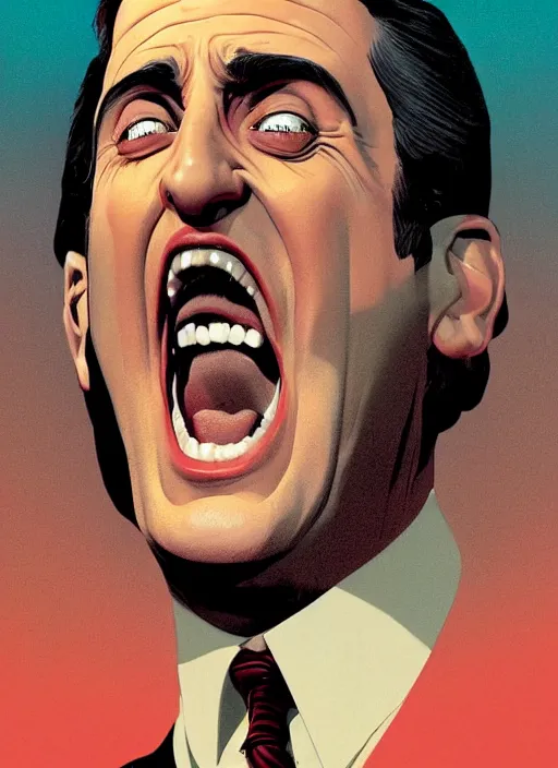 Image similar to poster artwork by Michael Whelan and Tomer Hanuka, Karol Bak of Michael Scott laughing, from scene from The Office, clean, simple illustration, nostalgic, domestic, full of details