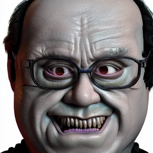 Image similar to hyperrealistic mixed media realistic sculpture of danny devito in ghostbusters, stunning 3 d render inspired art by xiang duan and thomas eakes, perfect facial symmetry, hyper realistic texture, realistic, highly detailed attributes and atmosphere, dim volumetric cinematic lighting, 8 k octane detailed render, post - processing, masterpiece,