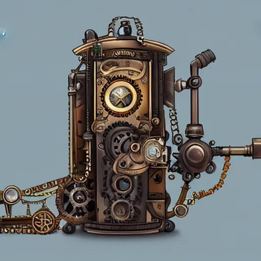 Prompt: steampunk mobile phone, steam engine to charging, illustration, concept art, digital painting, matte, hyperdetailed