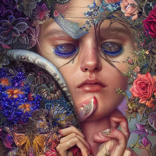 Image similar to hyper detailed masterpiece, floral pattern, jean giraud, single tear, digital art painting, matte painting, beautiful, psychedelic, artgerm, donato giancola, tom bagshaw