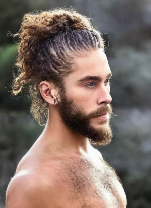 Image similar to a white male with a man bun curly !dream a skinny young white male with a dark brown curly man bun