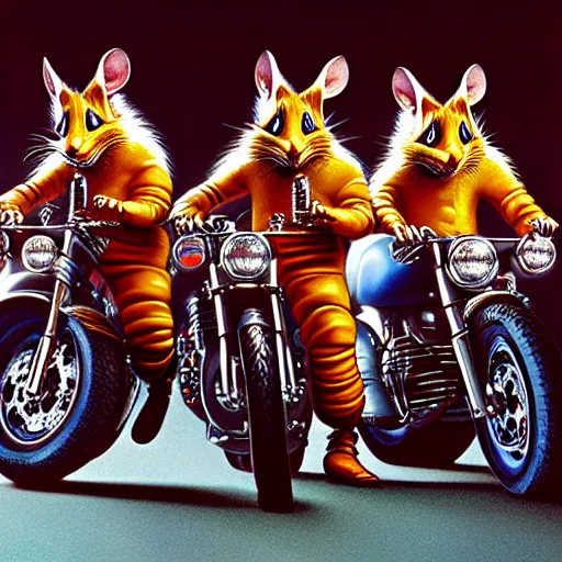 Image similar to uhd photorealisitc candid photo of the biker mice from mars. hyperdetailed, accurate, studio lighting. photo by annie leibowitz and steve mccurry