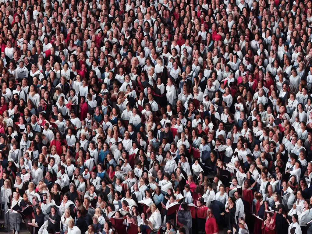 Prompt: 1000 humans for a choir and sing to welcome the lord's arrival