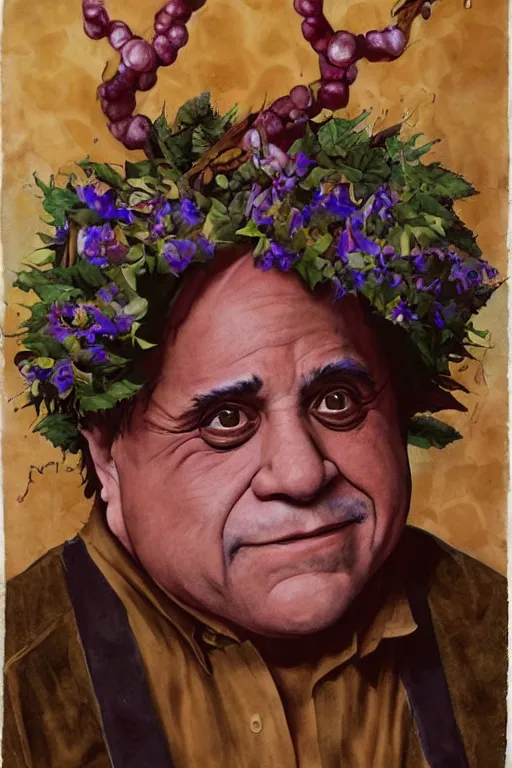 Prompt: danny devito as dionysus by josh kirby