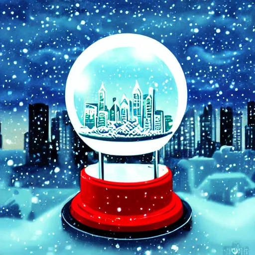 Prompt: snowglobe of a lofi vaporwave city