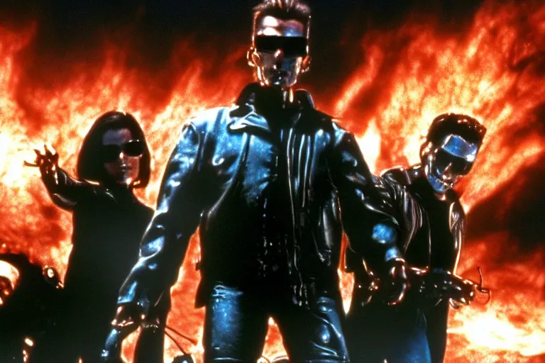 Prompt: scene from Terminator 2 - Judgement Day, in the style of Matrix
