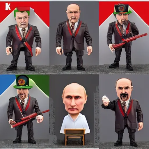 Prompt: vladimir putin cosplay alexander lukashenko, stop motion vinyl action figure, plastic, toy, butcher billy style