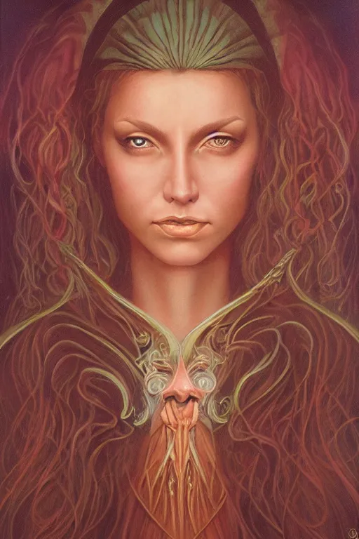 Image similar to Portrait of a princess, illustration by Michael Whelan and Pete Lyon, fantasy art, visionary art, acrylic painting, smooth blending