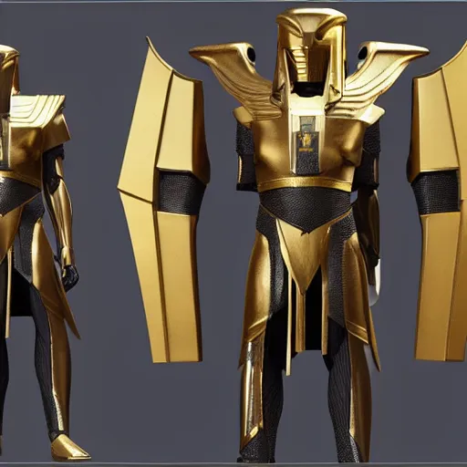 Image similar to egyptian pharaoh armor set for master chief, halo infinite, character design, octane render, cinema 4 d, award winning, beautiful aesthetic design, unreal engine 5, ultra detailed