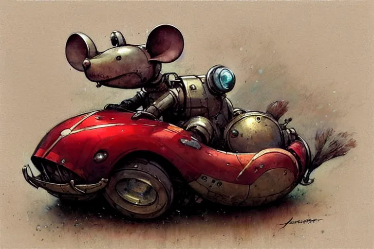 Image similar to adventurer ( ( ( ( ( 1 9 5 0 s retro future robot mouse amphibious vehical home. muted colors. ) ) ) ) ) by jean baptiste monge!!!!!!!!!!!!!!!!!!!!!!!!! chrome red