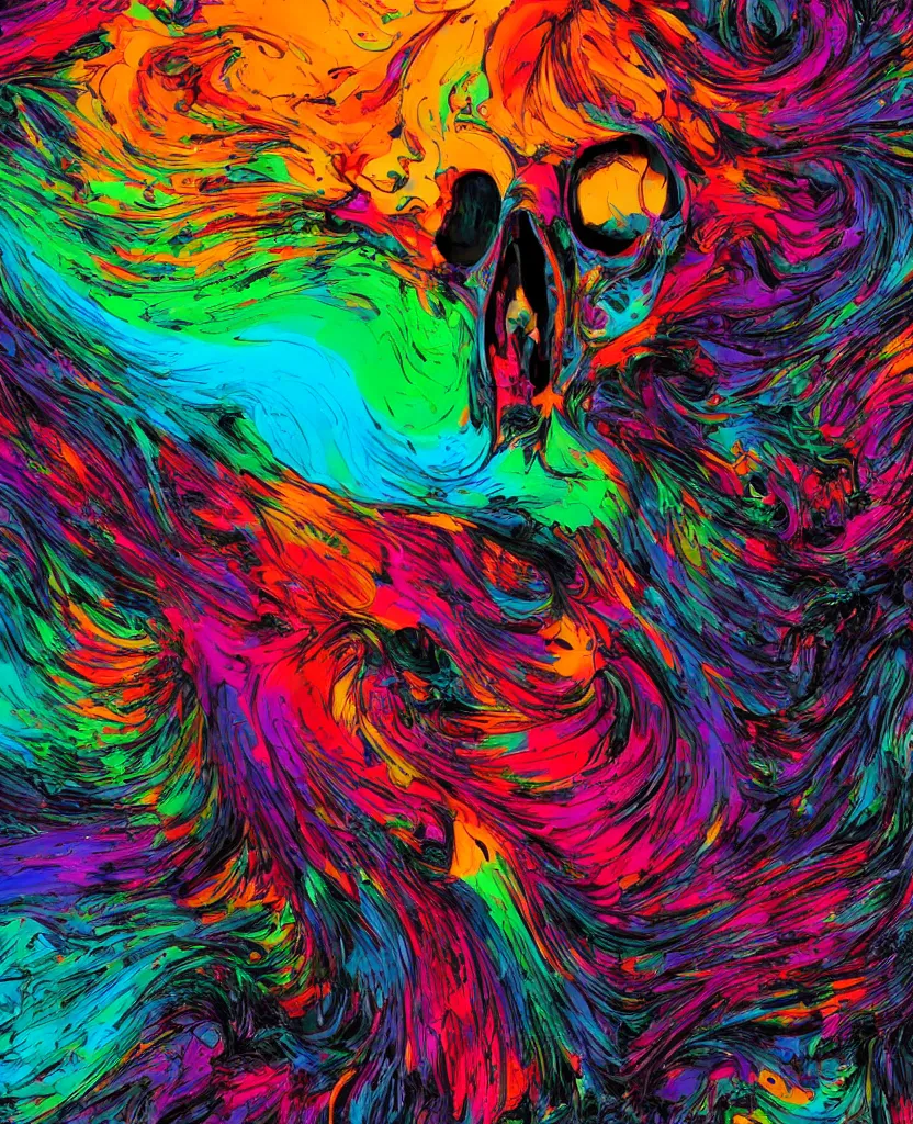 Image similar to colorful melting raven skull. ferrofluids, intricate abstract. intricate artwork. by Tooth Wu, wlop, beeple, dan mumford. octane render, trending on artstation, greg rutkowski very coherent symmetrical artwork. cinematic, hyper realism, high detail, octane render, 8k, depth of field, bokeh. iridescent accents