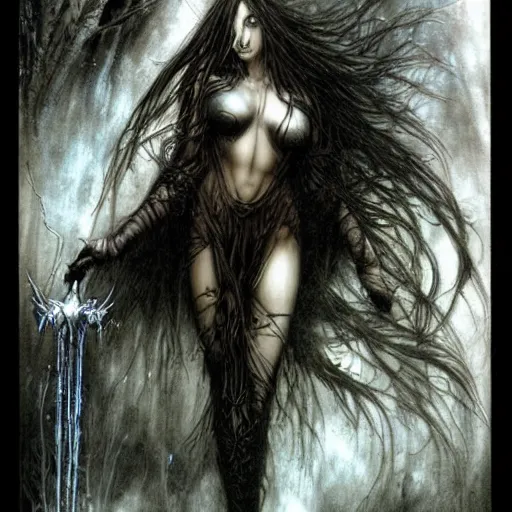 Image similar to dark beautiful sorceress casting an illusion spell by luis royo